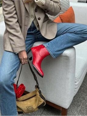Vagabond Red Leather Ankle Boots